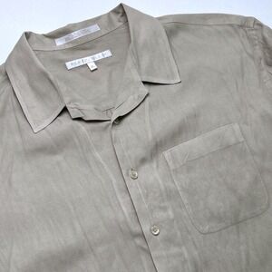 Perry Ellis Mens Short Sleeve Silk Cotton Camp Shirt Tan Size XL Resortwear
